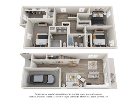 a stylized 3d floor plan of a 2100 sq ft house